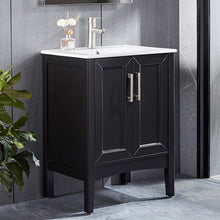 Load image into Gallery viewer, DELAVIN 24 inch Freestanding Wood Bathroom Vanity and Sink Combo with White Rectangle Ceramic Vessel Sink