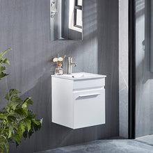 Load image into Gallery viewer, DELAVIN 16 inch Wall Mounted Bathroom Vanity Combo with Ceramic Vessel Sink, Storage Cabinet for Small Space