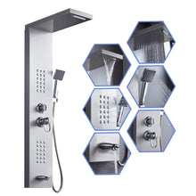 Load image into Gallery viewer, Delavin Stainless Steel Shower Panel Tower System, Wall-Mount Complete Shower Panel with Rainfall Waterfall Shower Head, Massage Body Jets, Tub Spout, Handheld Shower