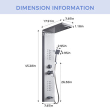 Load image into Gallery viewer, Delavin Stainless Steel Shower Panel Tower System, Wall-Mount Complete Shower Panel with Rainfall Waterfall Shower Head, Massage Body Jets, Tub Spout, Handheld Shower