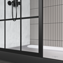 Load image into Gallery viewer, DELAVIN 34" W x 72" H Framed Shower Glass Panel, Shower Screen, Glass Shower Wall, 1/5" (5mm) SGCC Tempered Glass Shower Panel with Explosion-Proof Film, Grid Fixed Shower Door, Matte Black Finish