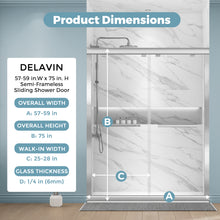 Load image into Gallery viewer, DELAVIN Semi-Frameless Double Sliding Shower Door, Semi-Frameless Shower Glass Door with Towel Bar, SGCC Clear Tempered Bypass Glass Shower Door with Explosion-Proof Film