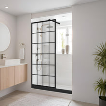 Load image into Gallery viewer, DELAVIN 34" W x 72" H Framed Shower Glass Panel, Shower Screen, Glass Shower Wall, 1/5" (5mm) SGCC Tempered Glass Shower Panel with Explosion-Proof Film, Grid Fixed Shower Door, Matte Black Finish