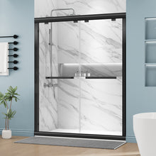 Load image into Gallery viewer, DELAVIN Semi-Frameless Double Sliding Shower Door, Semi-Frameless Shower Glass Door with Towel Bar, SGCC Clear Tempered Bypass Glass Shower Door with Explosion-Proof Film