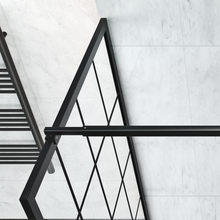 Load image into Gallery viewer, DELAVIN 34" W x 72" H Framed Shower Glass Panel, Shower Screen, Glass Shower Wall, 1/5" (5mm) SGCC Tempered Glass Shower Panel with Explosion-Proof Film, Grid Fixed Shower Door, Matte Black Finish