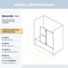 Load image into Gallery viewer, DELAVIN 48 Inch Width x 58 Inch Height Frameless Hinged Tub Door, Glass Door with Explosion-Proof Film