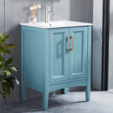 Load image into Gallery viewer, DELAVIN 24 inch Freestanding Wood Bathroom Vanity and Sink Combo with White Rectangle Ceramic Vessel Sink
