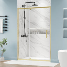 Load image into Gallery viewer, DELAVIN Semi-frameless Pivot Shower Door, Adjustable Swing Glass Shower Door, Water Repellent Shower Door, Black Shower Door With SGCC Clear Tempered Glass, Explosion-Proof Film
