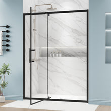 Load image into Gallery viewer, DELAVIN Semi-frameless Pivot Shower Door, Adjustable Swing Glass Shower Door, Water Repellent Shower Door, Black Shower Door With SGCC Clear Tempered Glass, Explosion-Proof Film
