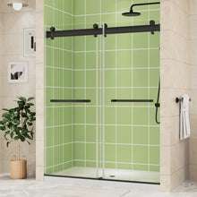 Load image into Gallery viewer, DELAVIN Double Sliding Shower Door, Frameless Shower Door, 1/4"(6mm) SGCC Tempered Glass, Noiseless Shatterproof Shower Doors with Square Rail, Stainless Steel, Aluminum, Matte Black
