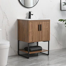 Load image into Gallery viewer, DELAVIN 24&quot; Modern Wood Bathroom Vanity and Sink Combo for Small Space, Single Undermount Vessel Ceramic Sink, Freestanding Bathroom Storage Cabinet with 2 Doors (Walnut)
