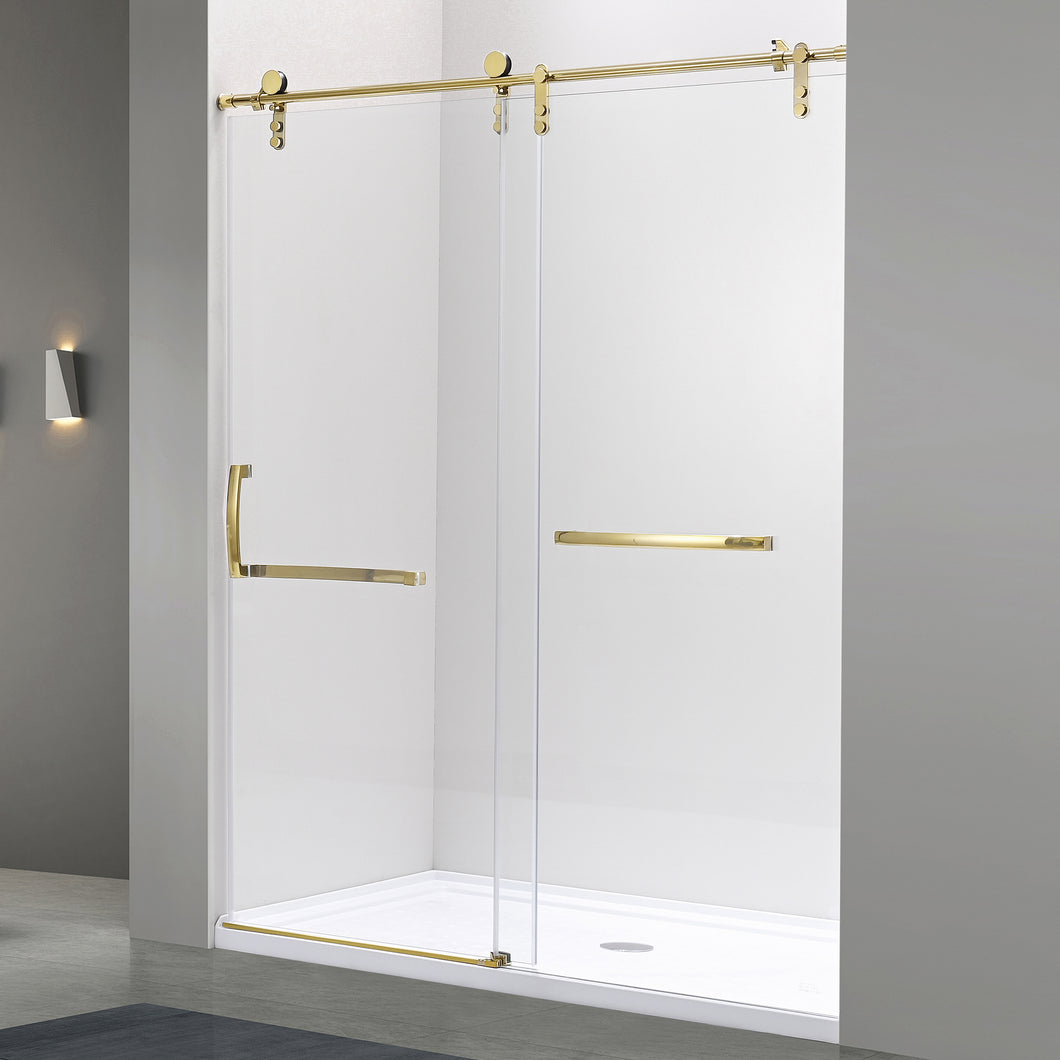 DELAVIN Gold Frameless Sliding Shower Door with Additional Towel