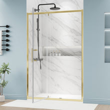 Load image into Gallery viewer, DELAVIN Semi-frameless Pivot Shower Door, Adjustable Swing Glass Shower Door, Water Repellent Shower Door, Black Shower Door With SGCC Clear Tempered Glass, Explosion-Proof Film
