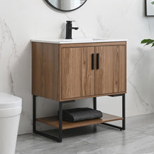 Load image into Gallery viewer, DELAVIN 24&quot; Modern Wood Bathroom Vanity and Sink Combo for Small Space, Single Undermount Vessel Ceramic Sink, Freestanding Bathroom Storage Cabinet with 2 Doors (Walnut)
