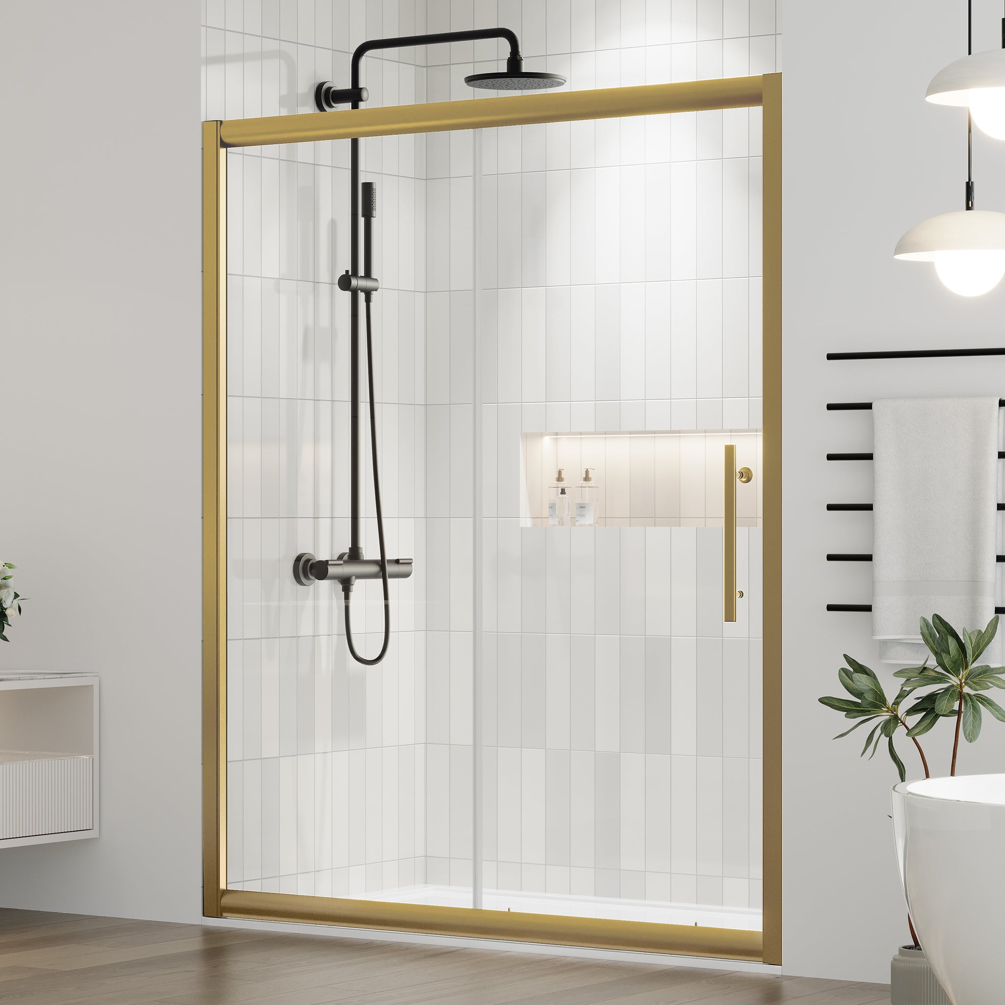 DELAVIN 60.in W x 75.in Semi-Frameles Shower Door with Clear SGCC