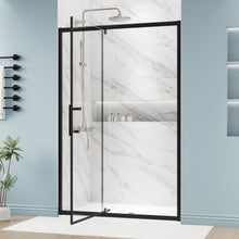 Load image into Gallery viewer, DELAVIN Semi-frameless Pivot Shower Door, Adjustable Swing Glass Shower Door, Water Repellent Shower Door, Black Shower Door With SGCC Clear Tempered Glass, Explosion-Proof Film
