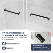 Load image into Gallery viewer, DELAVIN Double Sliding Shower Door, Frameless Shower Door, 1/4"(6mm) SGCC Tempered Glass, Noiseless Shatterproof Shower Doors with Square Rail, Stainless Steel, Aluminum, Matte Black
