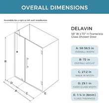 Load image into Gallery viewer, DELAVIN Frameless Hinged Shower Door, Hinged Glass Shower Door with 1/4"(6mm) SGCC Tempered Glass, Bathroom Swing Shower Door with Magnetic Seal Strips
