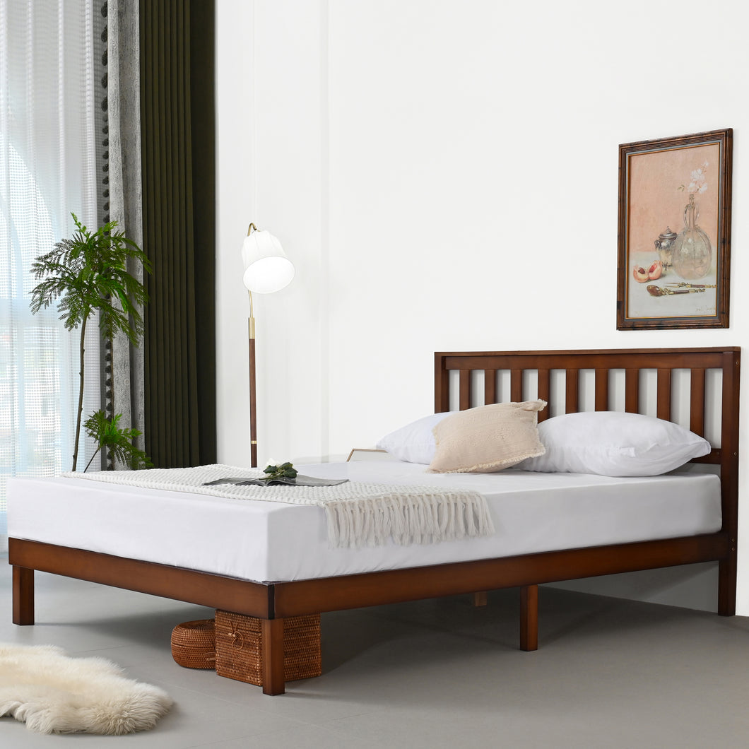 DELAVIN Solid Wood Bed Frame with Headboard, Solid Wood Platform Bed