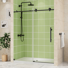 Load image into Gallery viewer, DELAVIN Frameless Shower Door, Black Sliding Shower Door with 1/4" (6mm) Clear SGCC Certified Tempered Glass, Explosion-Proof Film, Stainless Steel Hardware
