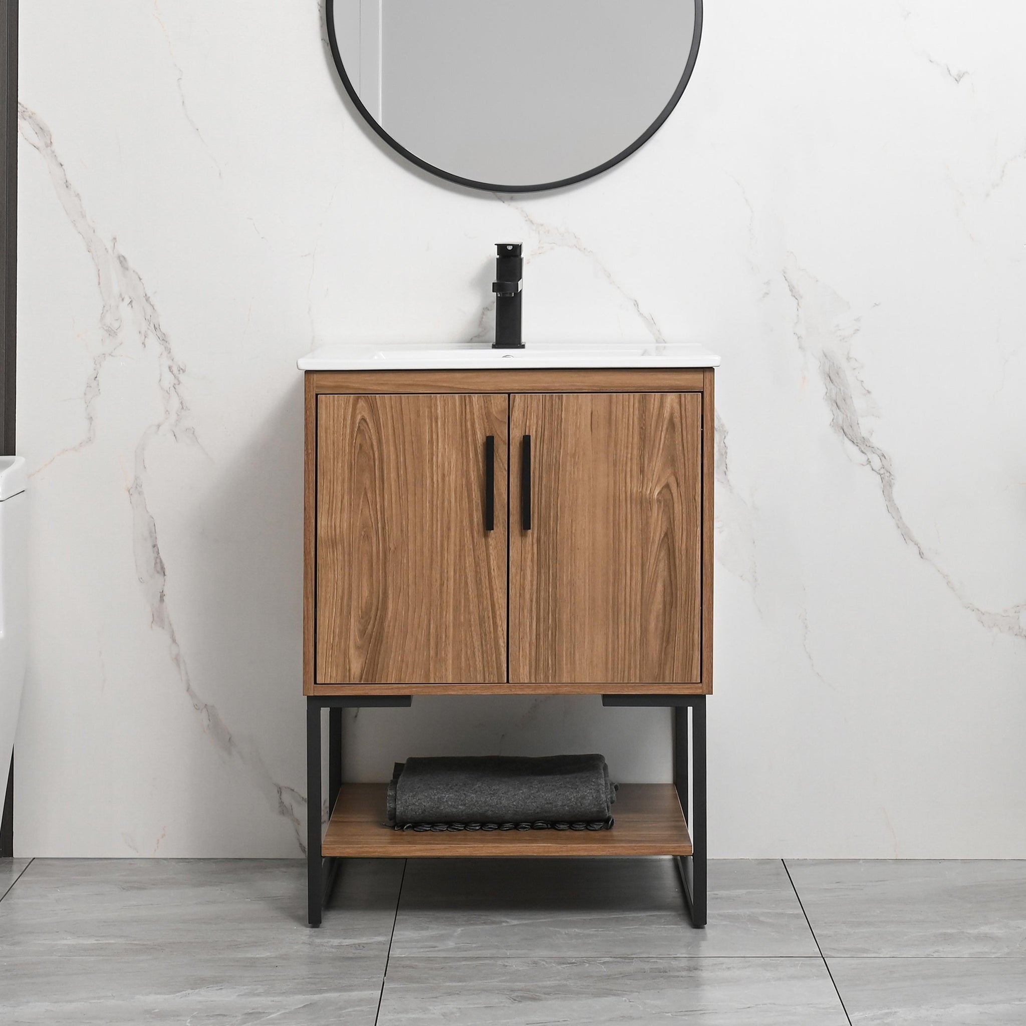 ELECWISH 24" Floating Bathroom Vanity Combo – Natural Wood Cabinet With Mirror & Vessel Sink