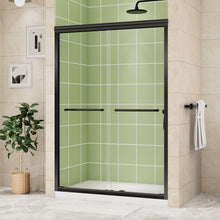Load image into Gallery viewer, DELAVIN Semi-Frameless Double Sliding Shower Door, Semi-Frameless Shower Glass Door with Towel Bar, SGCC Clear Tempered Bypass Glass Shower Door with Explosion-Proof Film

