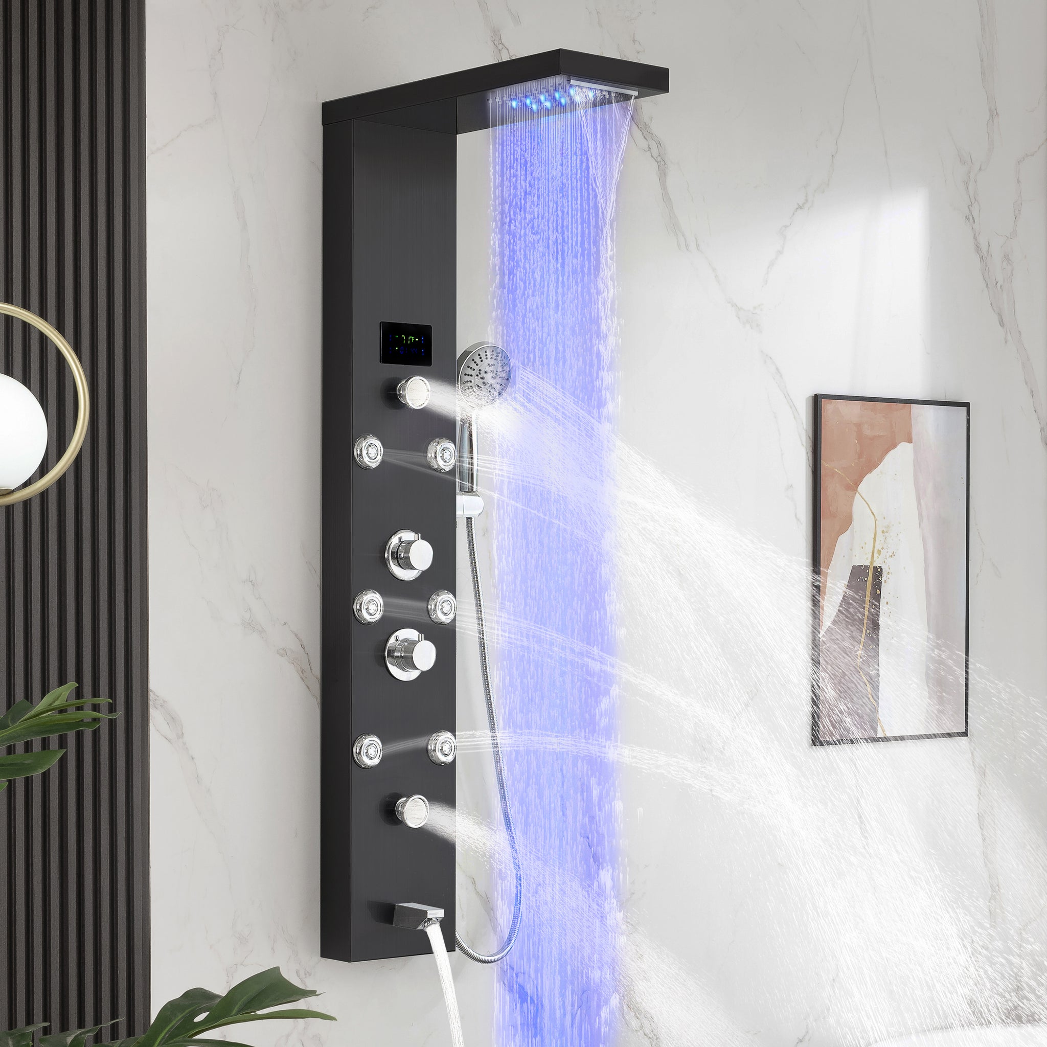 DELAVIN Shower Panel Stainless Steel Shower Tower, 5-Function
