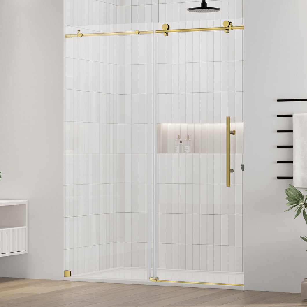 DELAVIN Frameless Glass Shower Door, Smooth Sliding Shower Door with 5/16