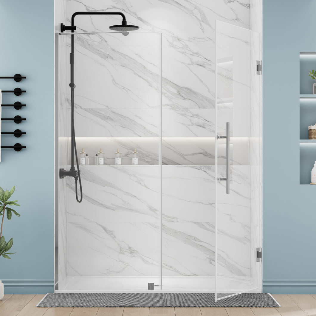DELAVIN Frameless Hinged Shower Door, Hinged Glass Shower Door with 5/16