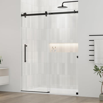 DELAVIN Frameless Shower Door, Water Repellent Black Shower Door with 5/16