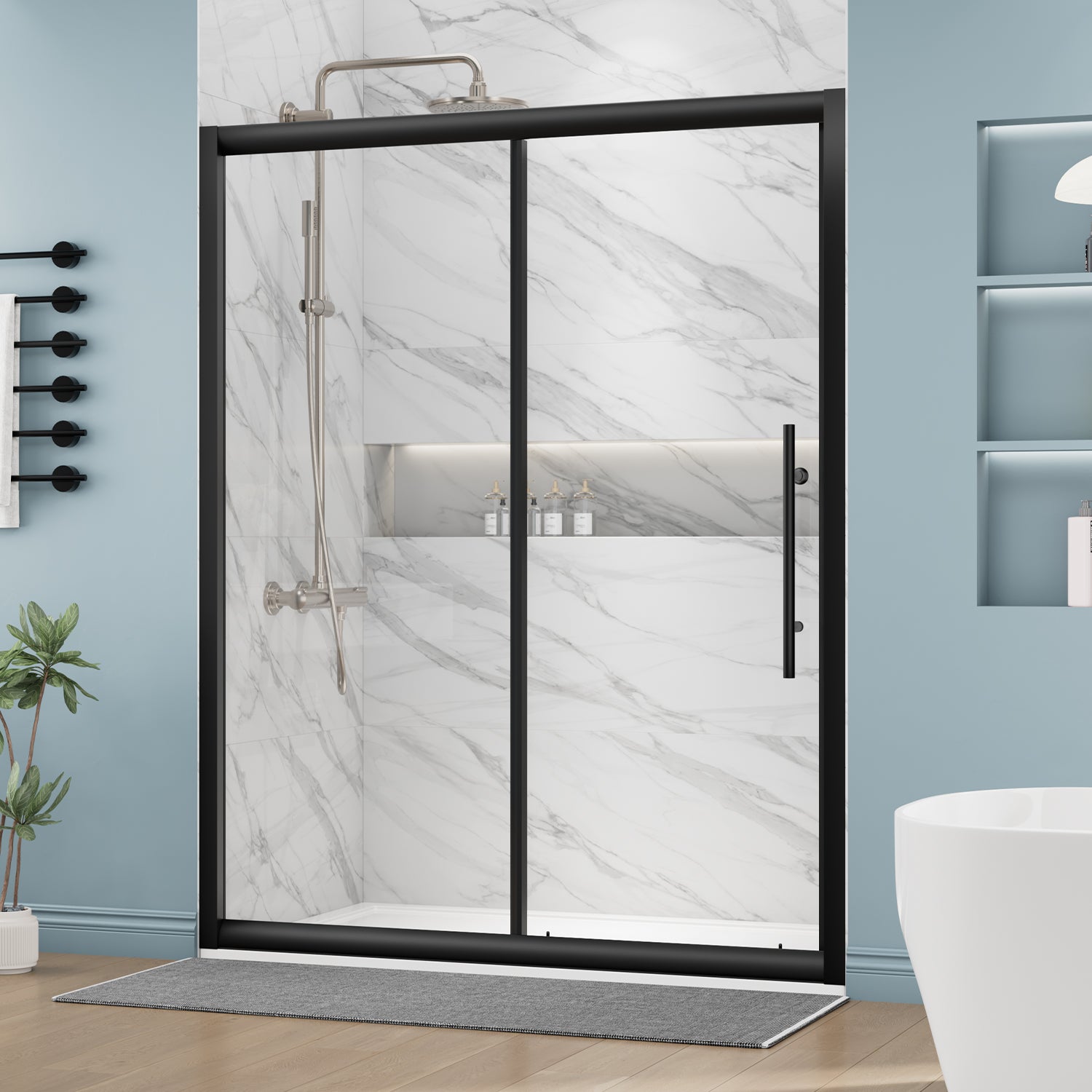 DELAVIN Semi-Frameless Sliding Shower Door with Magnetic Seal Strip, Glass  Shower Door with SGCC Tempered Glass, image size:1500x1500