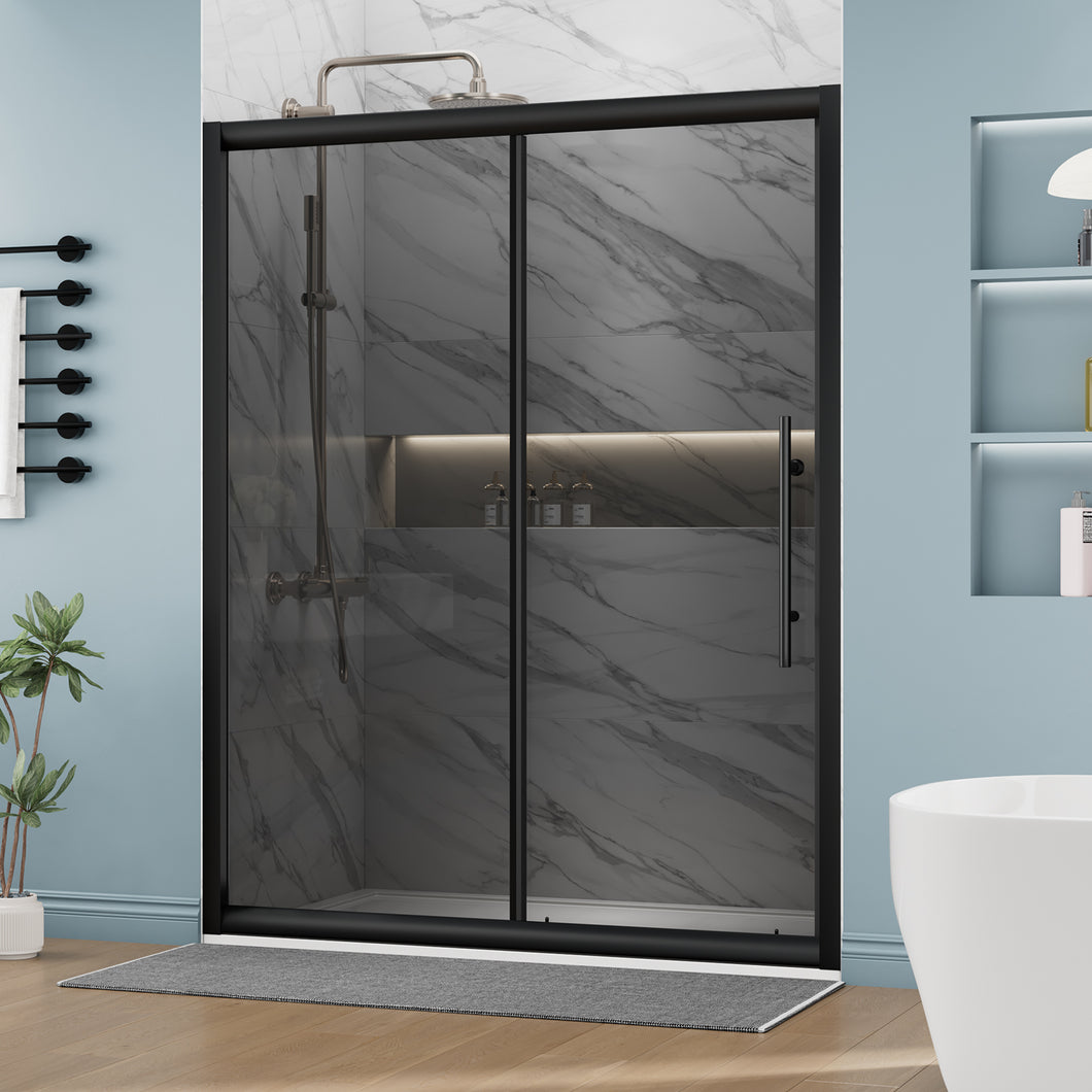 DELAVIN Semi-Frameless Sliding Shower Door with Magnetic Seal Strip, Glass Shower Door with SGCC Tempered Glass