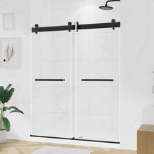 Load image into Gallery viewer, DELAVIN Double Sliding Shower Door, Frameless Shower Door, 1/4"(6mm) SGCC Tempered Glass, Noiseless Shatterproof Shower Doors with Square Rail, Stainless Steel, Aluminum, Matte Black
