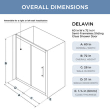 Load image into Gallery viewer, DELAVIN Semi-Frameless Sliding Shower Door with Magnetic Seal Strip, Glass Shower Door with SGCC Tempered Glass
