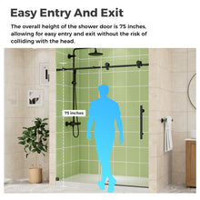 Load image into Gallery viewer, DELAVIN Frameless Shower Door, Black Sliding Shower Door with 1/4" (6mm) Clear SGCC Certified Tempered Glass, Explosion-Proof Film, Stainless Steel Hardware
