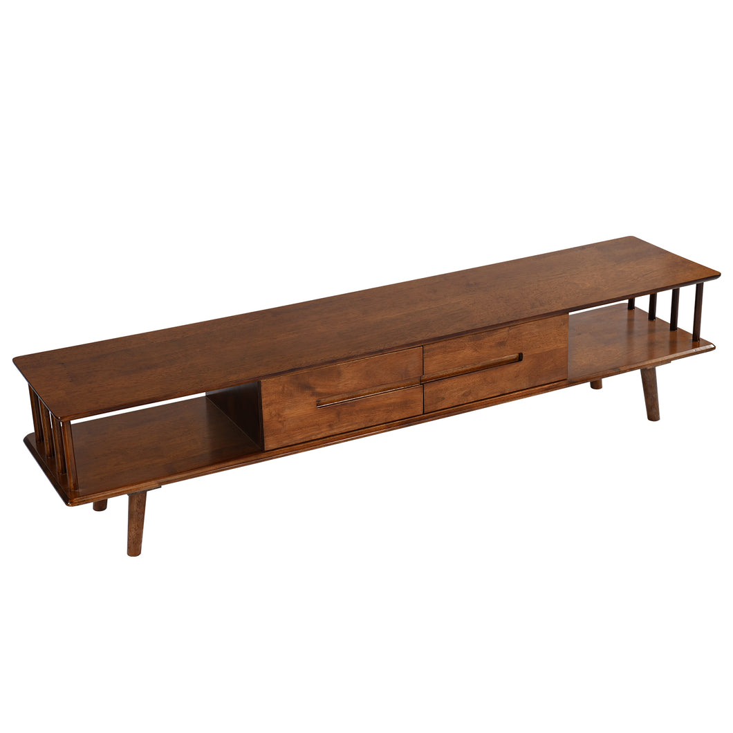 DELAVIN Solid Wood TV Stand with Fence Line Storage