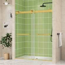 Load image into Gallery viewer, DELAVIN Double Sliding Shower Door, Frameless Shower Door, 1/4"(6mm) SGCC Tempered Glass, Noiseless Shatterproof Shower Doors with Square Rail, Stainless Steel, Aluminum, Matte Black
