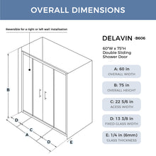 Load image into Gallery viewer, DELAVIN 60&quot; W x 75&quot; H Semi-Frameless Double Sliding Shower Door, Glass Shower Door with Clear Tempered Glass, Water Repellent Shower Door With Magnetic Seal Strip, SGCC Clear Tempered Glass
