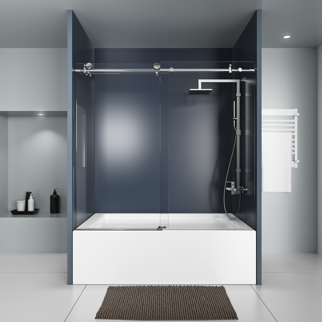 DELAVIN 56-60 in. W x 59 in. H Frameless Bathtub Door, Water Repellent Tub Shower Door