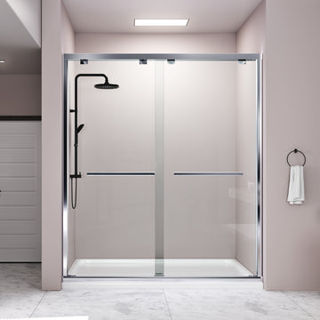 DELAVIN 57-59 in Width x 75 in Height Semi-Frameless Shower Door, Double Sliding Shower Glass Door with Explosion-Proof Film