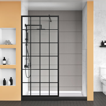 DELAVIN 34 Width x 72 Height Framed Glass Shower Panel with Explosion-Proof Film Matte Black