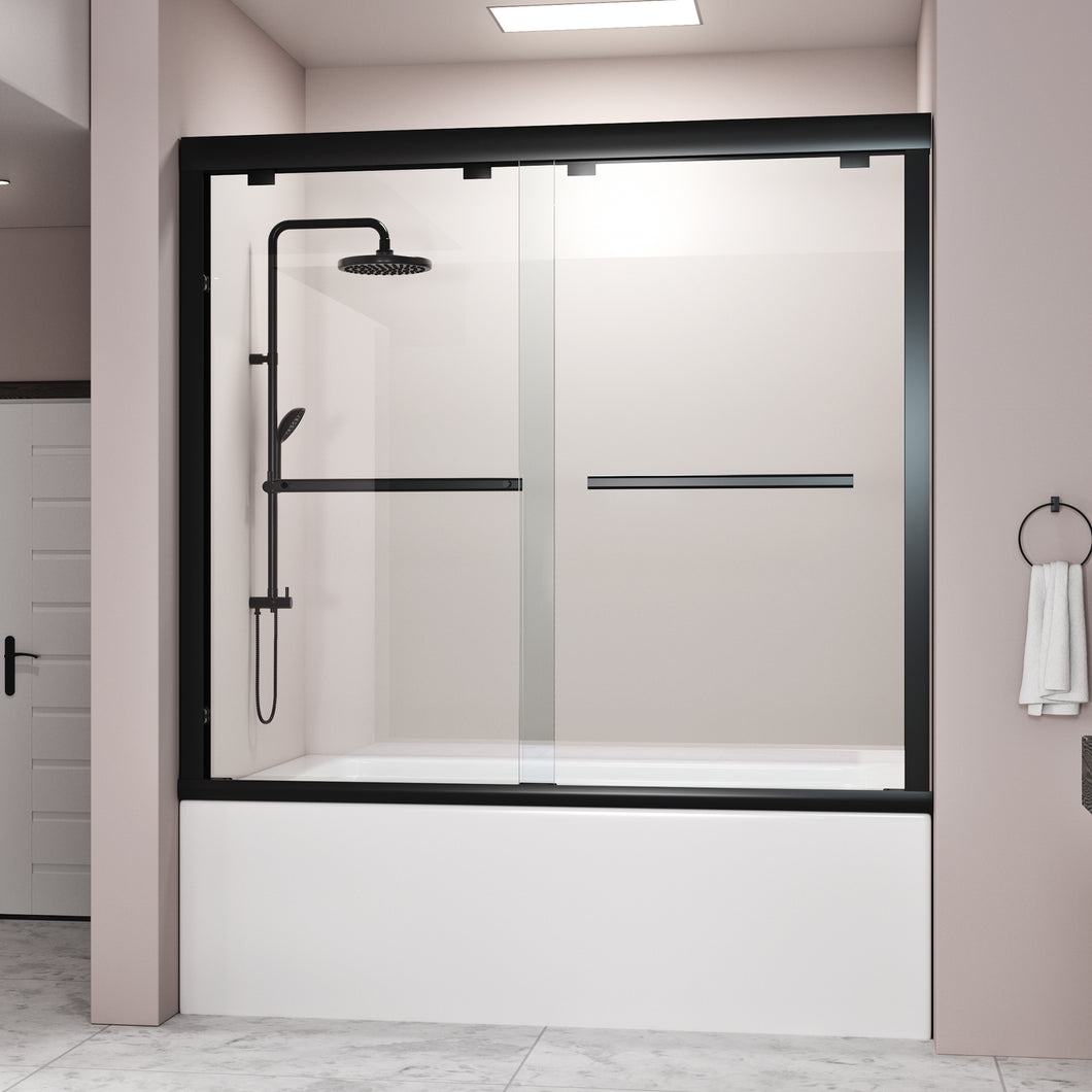 DELAVIN 56-59 Inch Width x 59 Inch Height Semi Frameless Sliding Tub Shower Door, Bypass Bathtub Door